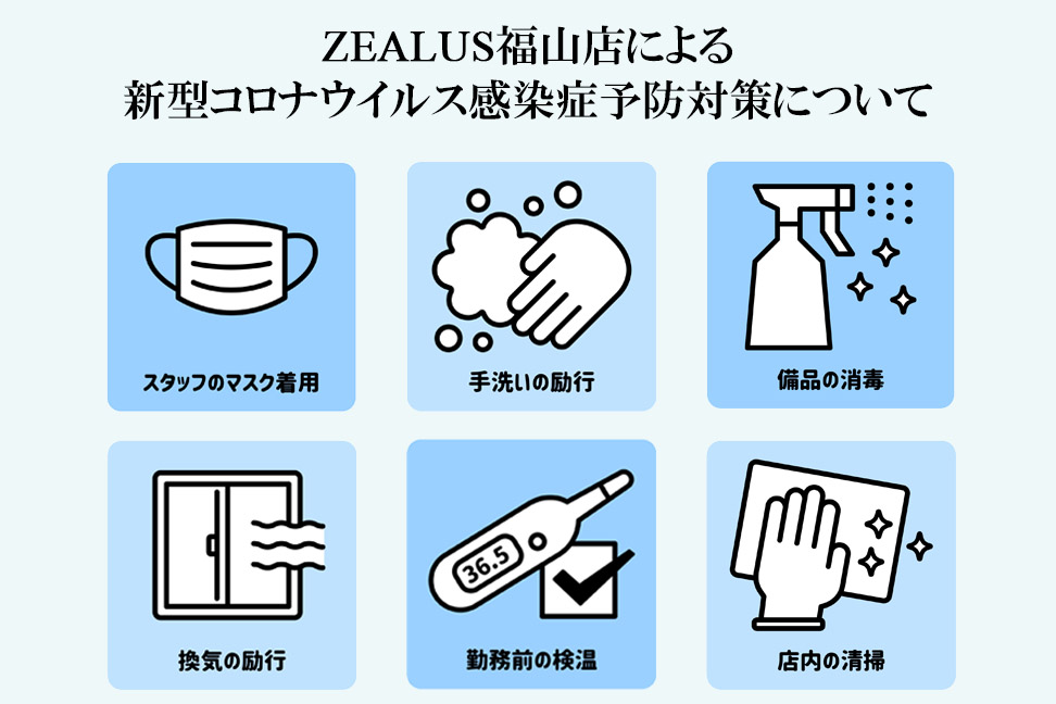 ZEALOUS福山店での新型コロナウイルス感染症予防対策